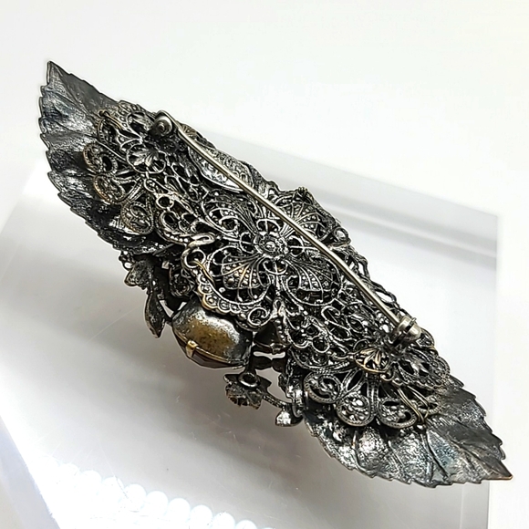 Vintage DeMario NYC Bronze Austrian Crystal Brooch on Sterling Silver! π - Picture 7 of 11